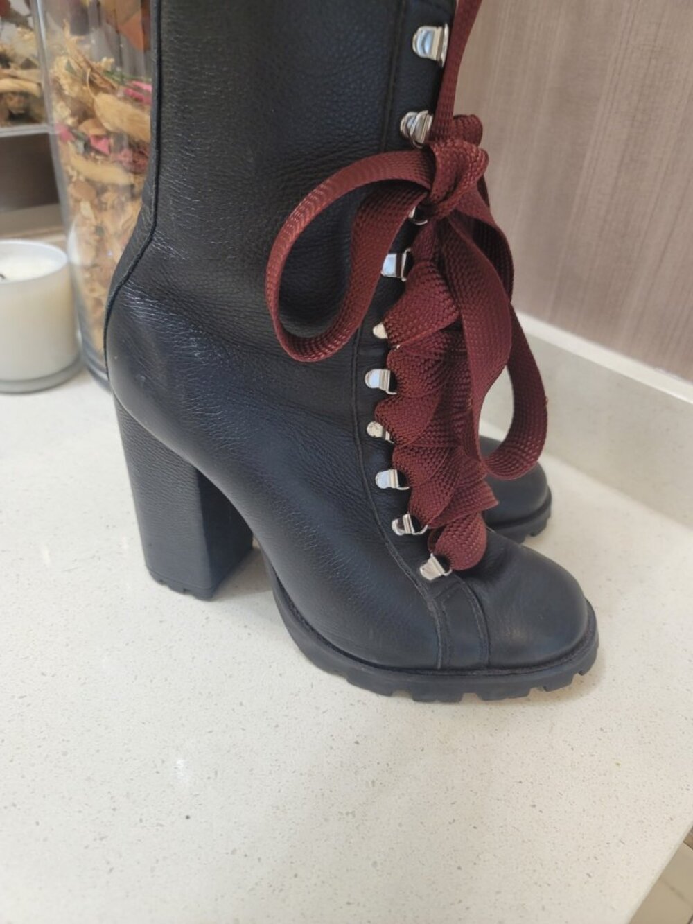 Schutz Zara Lace Up Combat Style Block Heel Booties Leather Booties Size 9 B - Picture 5 of 11